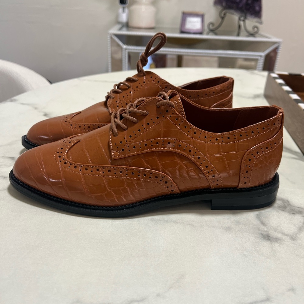 ASOS Tan Croc-Embossed Brogues never worn - Picture 4 of 5